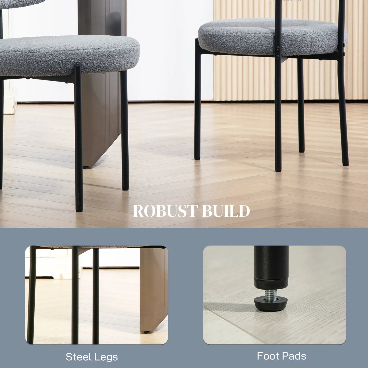 4 Pc Kitchen Chairs, Modern Dining, Berber Fleece Upholstery, Steel Legs, Grey Dining Chairs at Gallery Canada