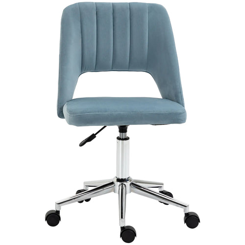 Mid Back Office Chair, Velvet Fabric, Swivel, Scallop Shape, Sky Blue