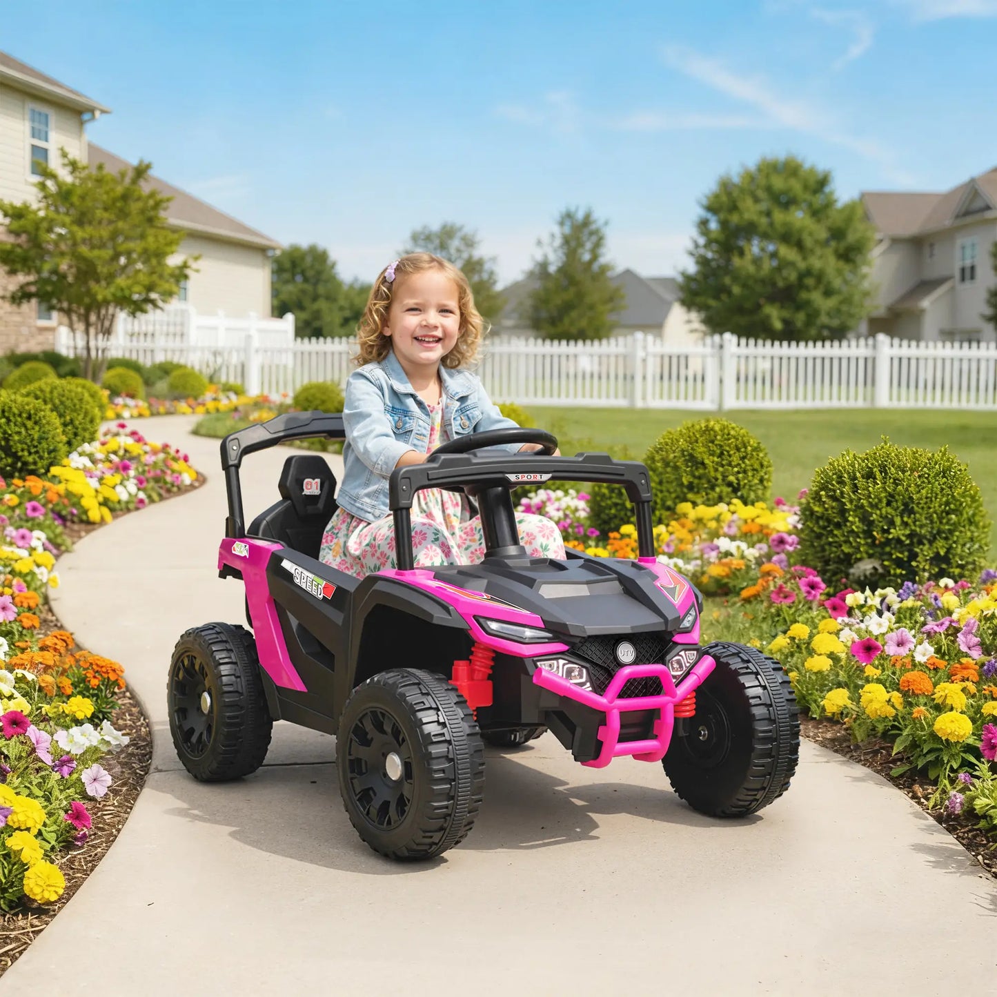 12V Kids Ride On Truck, Dual Motors, Rear Suspension, Remote Control, Pink Electric Toy Cars at Gallery Canada