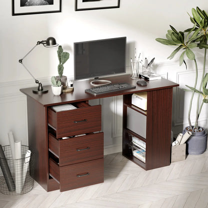 47 Inches Office Desk, 3-Tier Storage Shelves, Drawers, Walnut Writing Desks at Gallery Canada