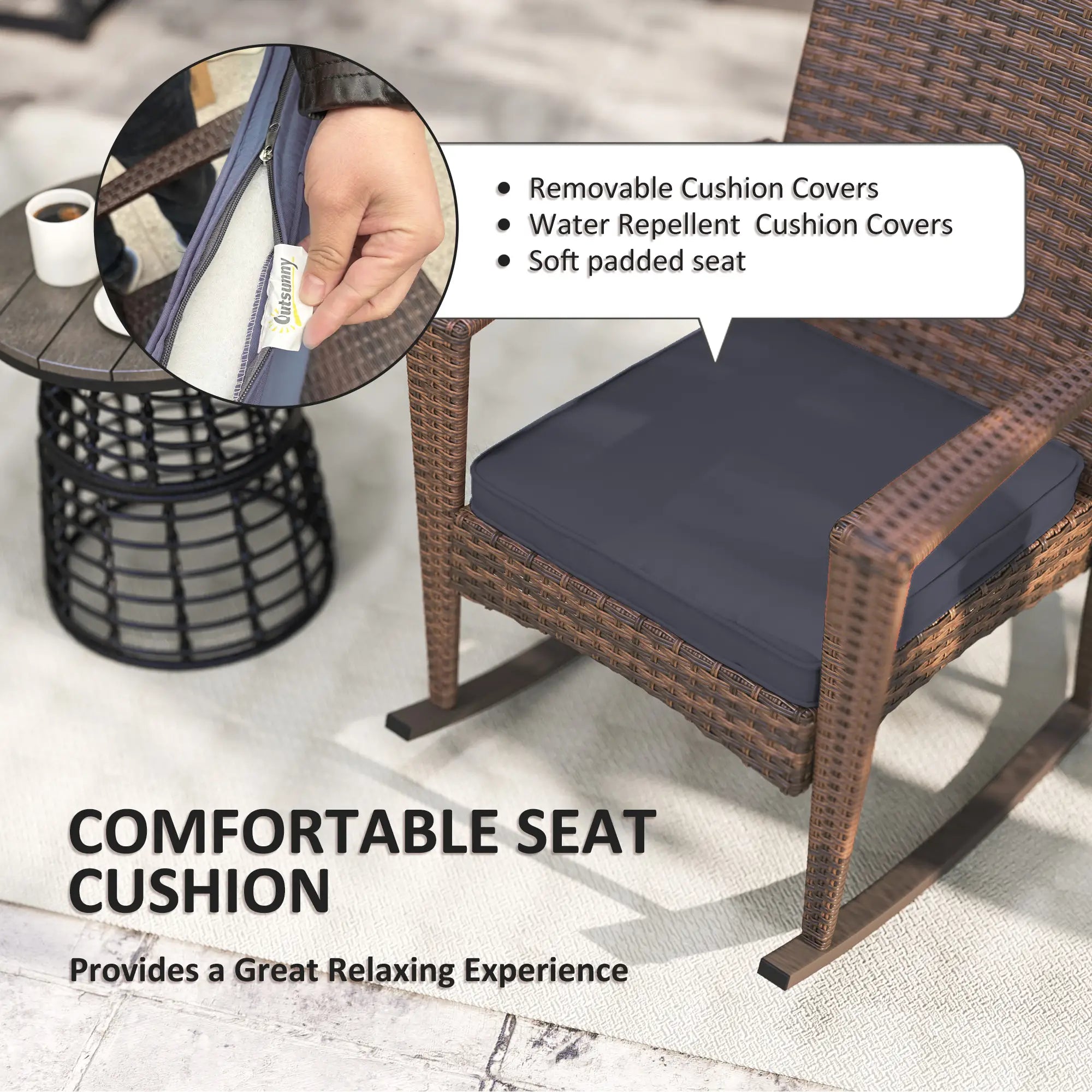 PE Rattan Rocking Chair, Garden Glider, Wicker Patio Chair, Dark Blue Outdoor Rocking Chairs at Gallery Canada