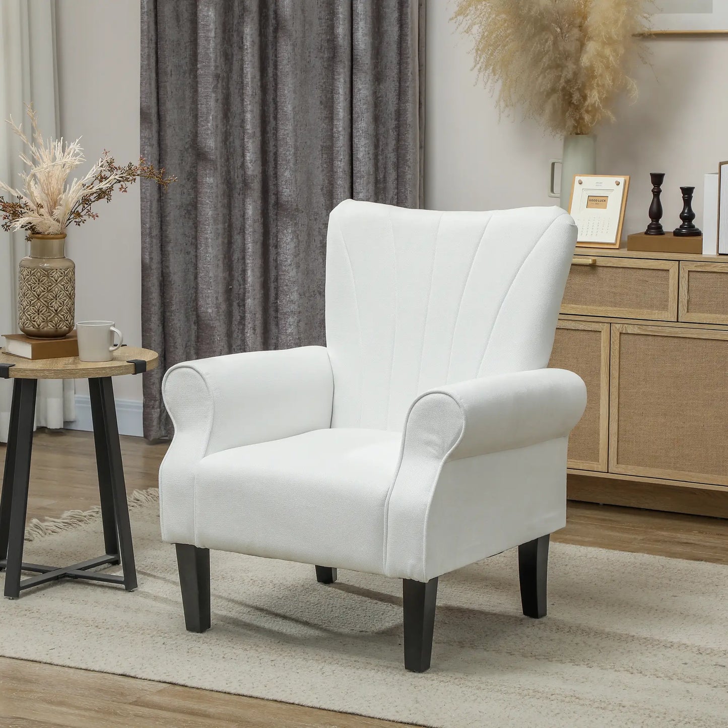Modern Fabric Armchair, Wood Legs, 32in, Cream White Accent Chairs at Gallery Canada