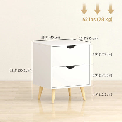 White Nightstand Set Of 2, 2 Drawers With Pine Wood Legs, White Bedside Tables at Gallery Canada