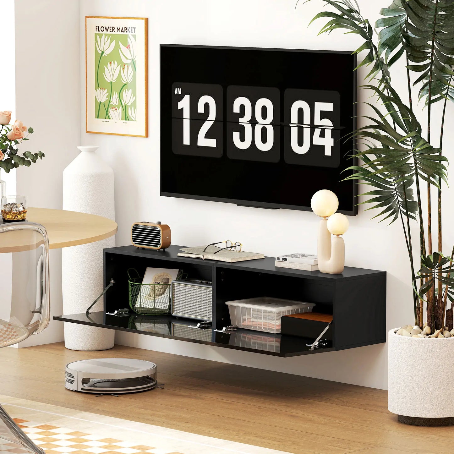 Floating TV Stand, Storage Cupboards for 45, 55, 65in TVs, Black TV Stands at Gallery Canada