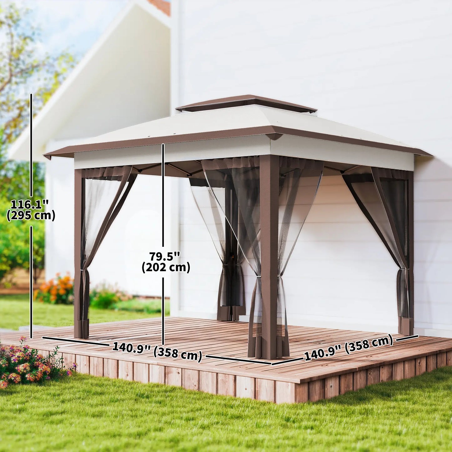 12' x 12' Pop Up Canopy, Sun Shade Tent, Mesh Sidewalls, Beige, Dark Brown Pop Up Canopies at Gallery Canada
