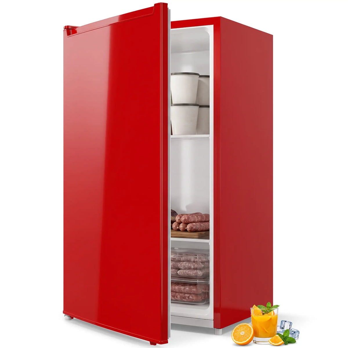 Upright Freezer 2.1 Cubic Feet, Reversible Door, 2 Shelves, Red