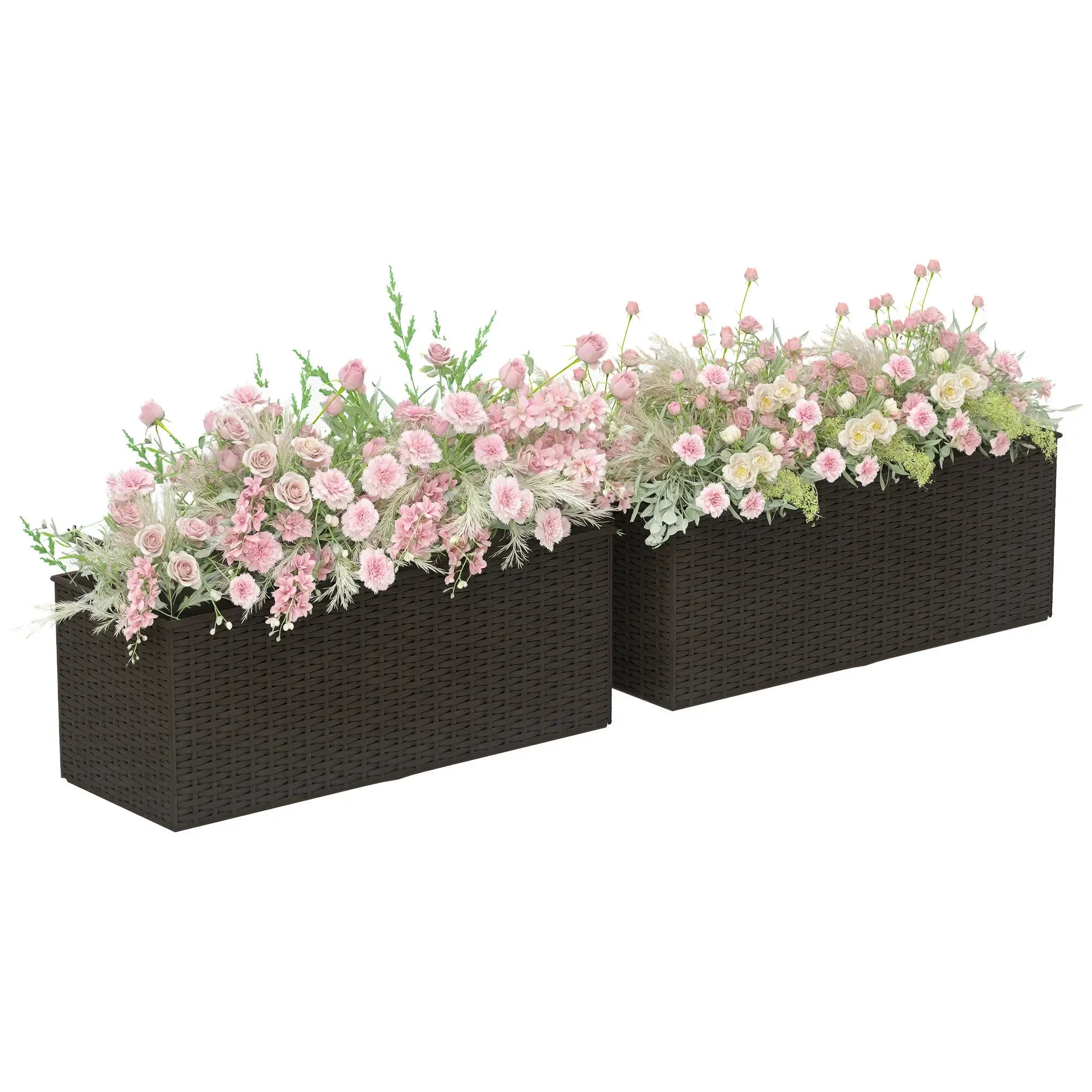 20 Inch Hanging Flower Pots, Railing Planter Box, Rattan Look, Brown Planter Set at Gallery Canada