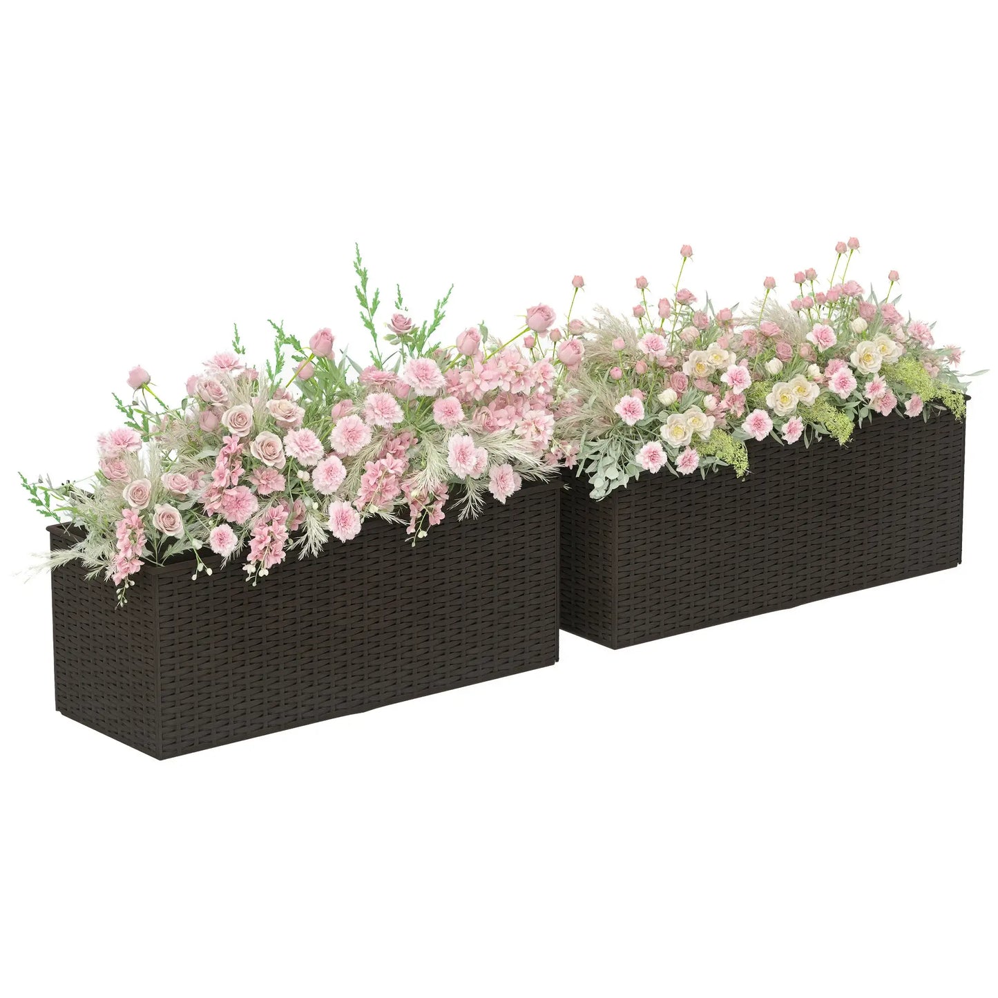 20 Inch Hanging Flower Pots, Railing Planter Box, Rattan Look, Brown Planter Set at Gallery Canada