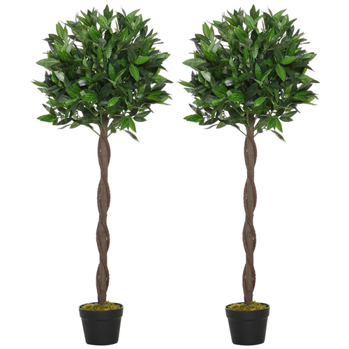 4FT Artificial Laurel Tree Set, Lifelike Fake Plant, Green