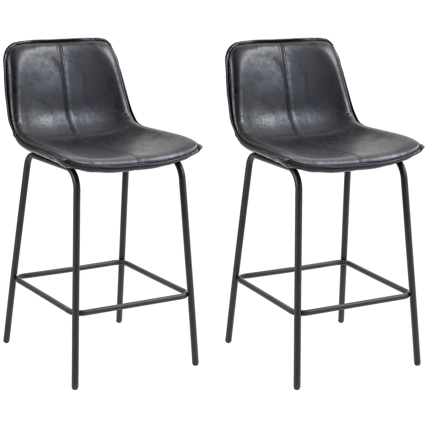Bar Stools Set of 2, Upholstered Counter Height Bar Chairs, Kitchen Stools with Steel Legs Bar Stools Black at Gallery Canada