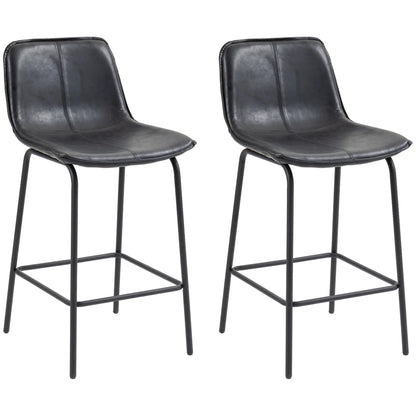 Bar Stools Set of 2, Upholstered Counter Height Bar Chairs, Kitchen Stools with Steel Legs Bar Stools Black at Gallery Canada