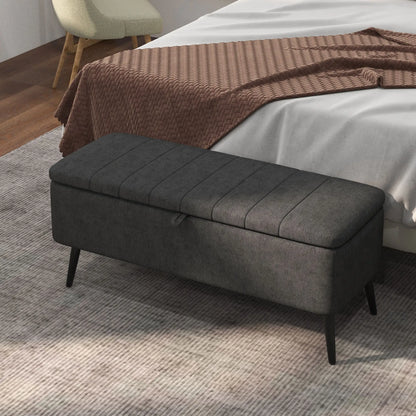 40" Ottoman with Storage, Linen Upholstered Bench, Dark Grey