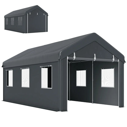 10' x 20' Heavy Duty Portable Garage, 6 Mesh Windows, 2 Doors, Dark Grey Car Shelters at Gallery Canada