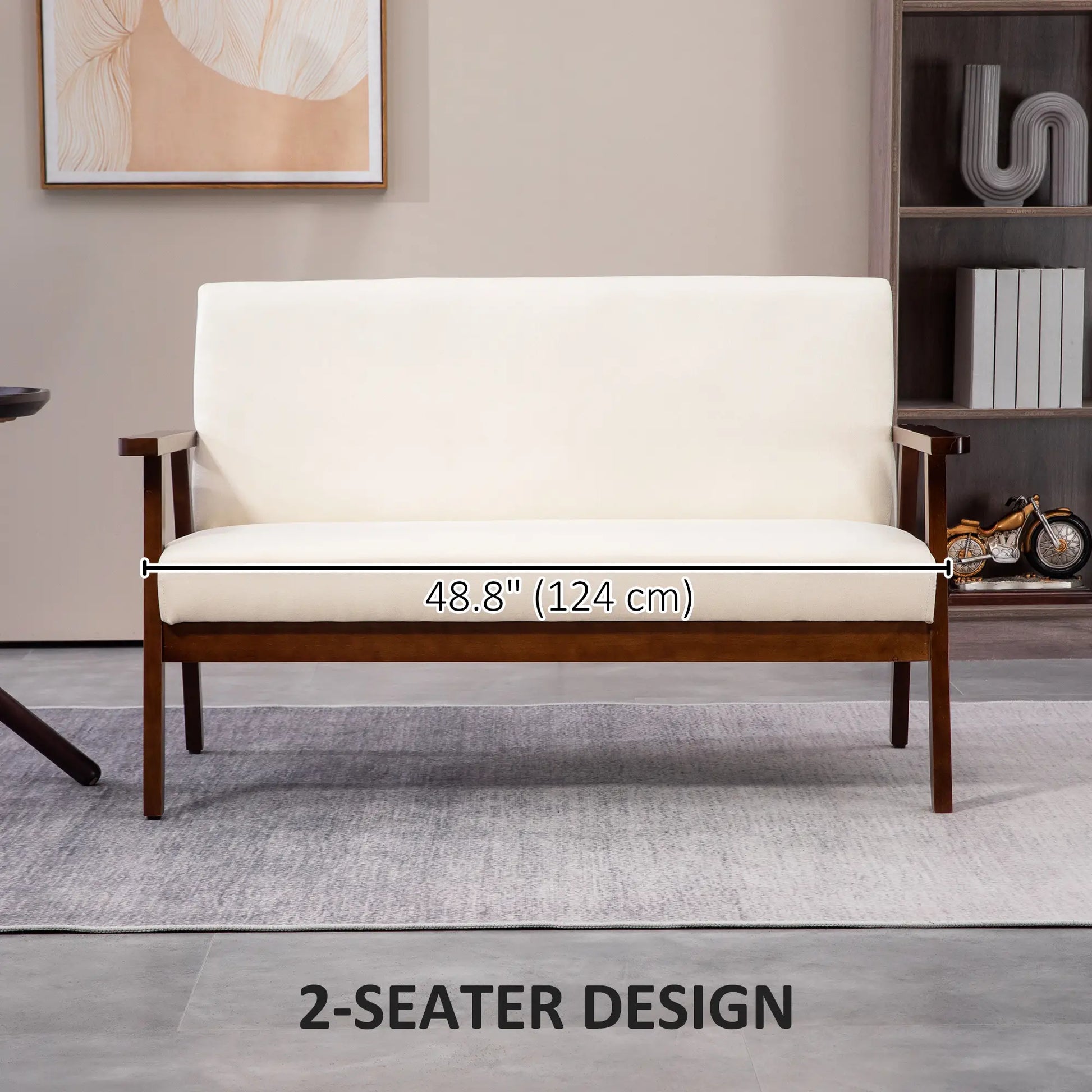 Compact Loveseat Sofa, Linen Fabric, Rubber Wood Legs, Cream White 2-Seater Sofas at Gallery Canada