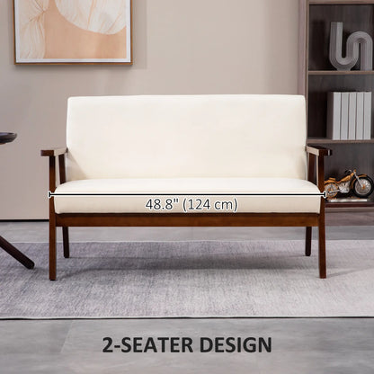 Compact Loveseat Sofa, Linen Fabric, Rubber Wood Legs, Cream White 2-Seater Sofas at Gallery Canada