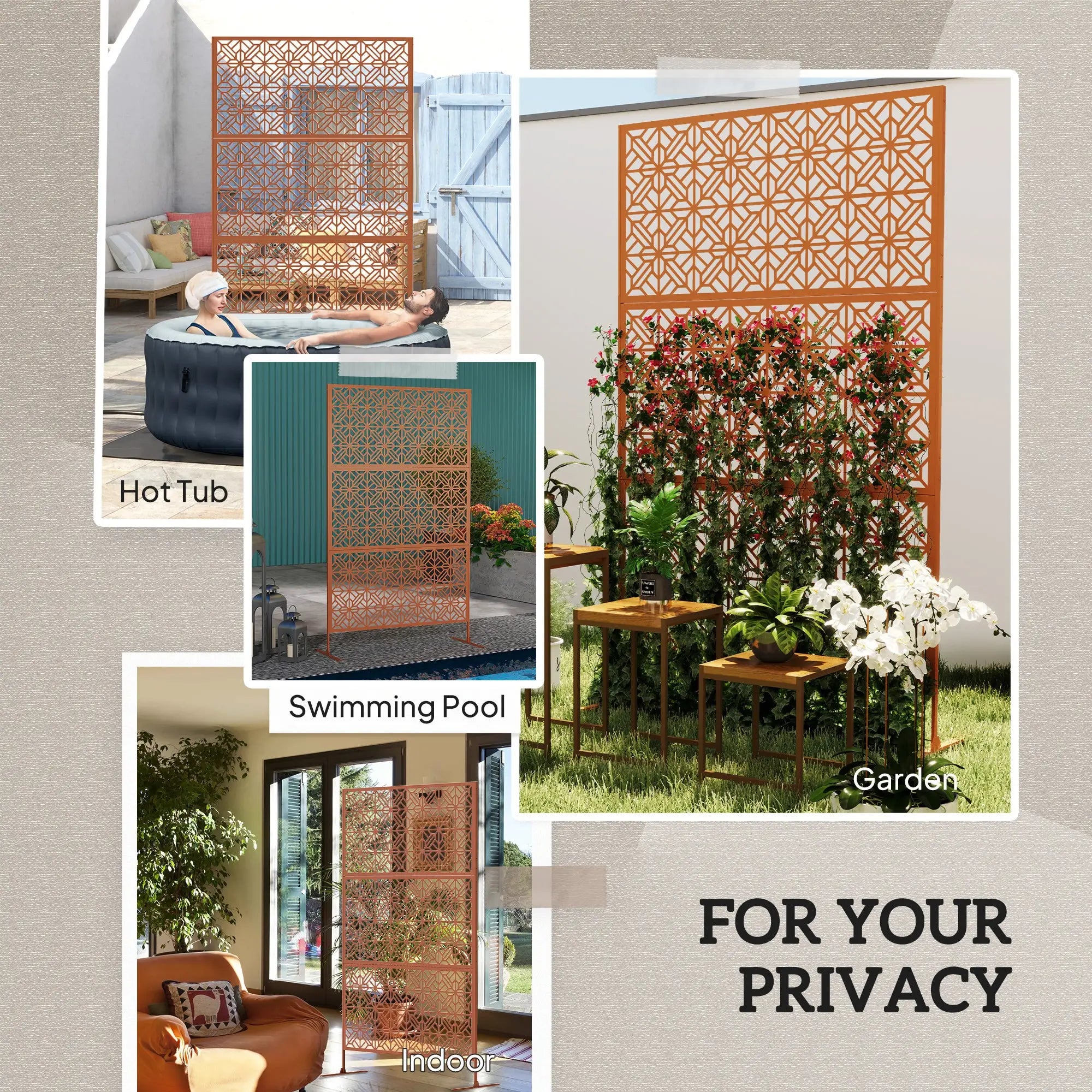 Outdoor Privacy Panel, Freestanding Metal Divider, Garden, Backyard, Deck, Brown Side Awnings at Gallery Canada