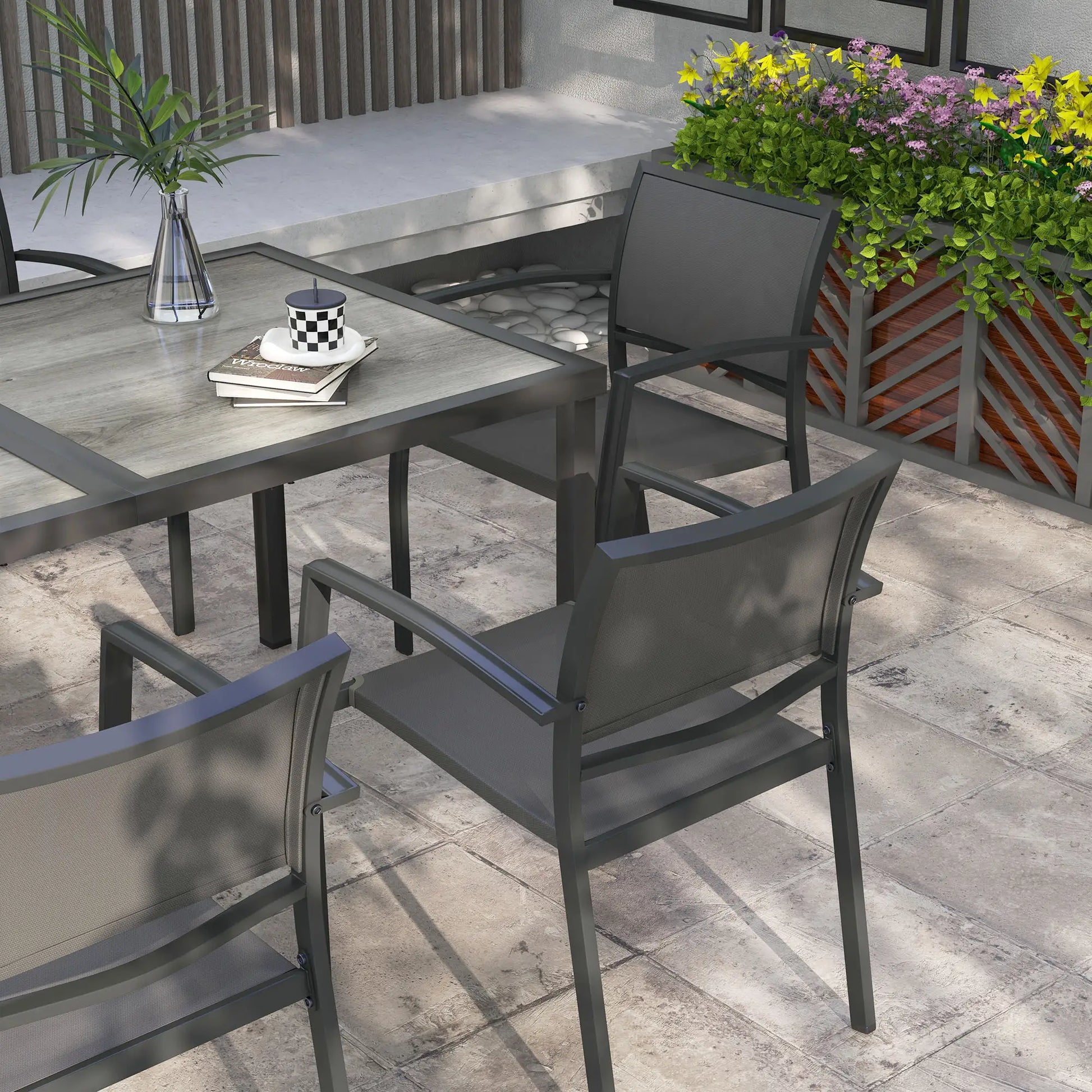 7-Piece Outdoor Dining Set, 6 Stackable Chairs, Plastic Top Table Outdoor Dining Sets at Gallery Canada