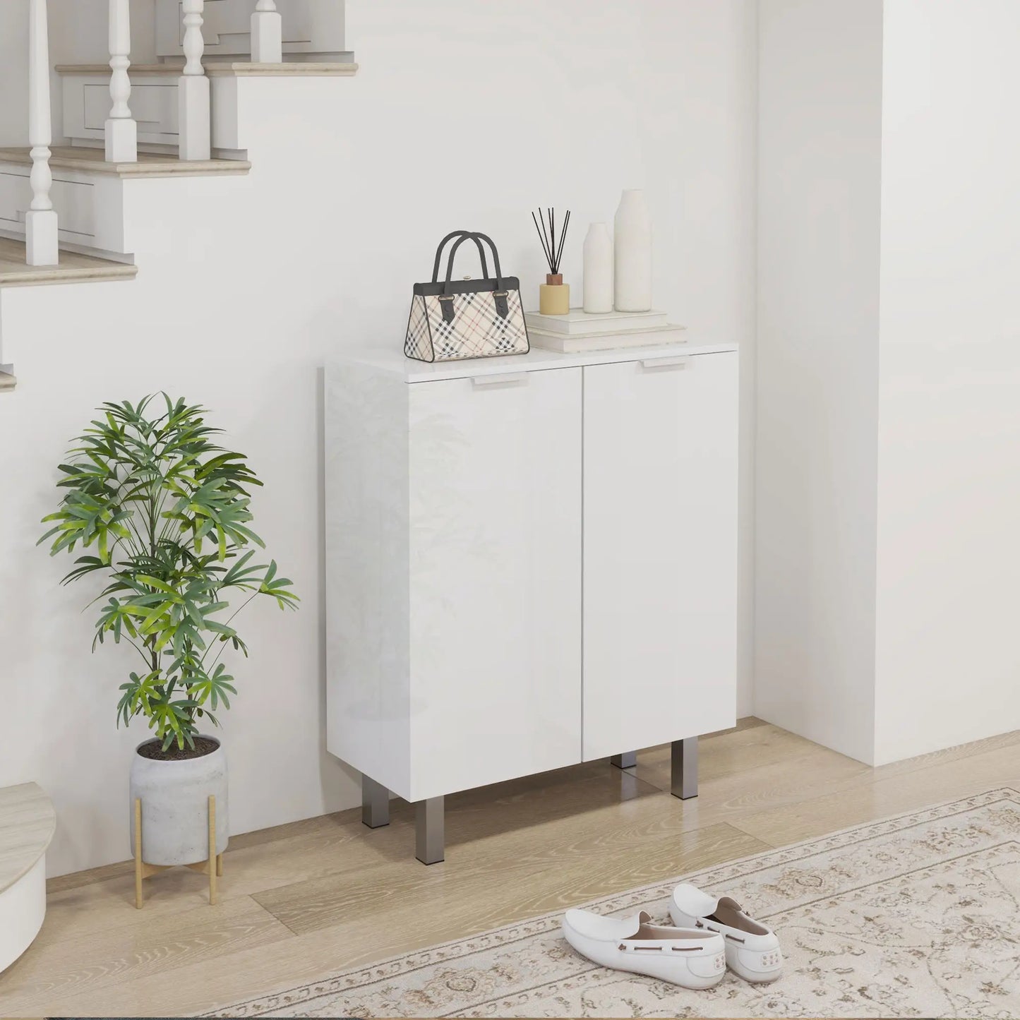 Shoe Storage Cabinet, Soft-Close Hinges, Adjustable Shelves, Holds 15-20 Pairs, High Gloss, White Shoe Storage Cabinets & Racks at Gallery Canada