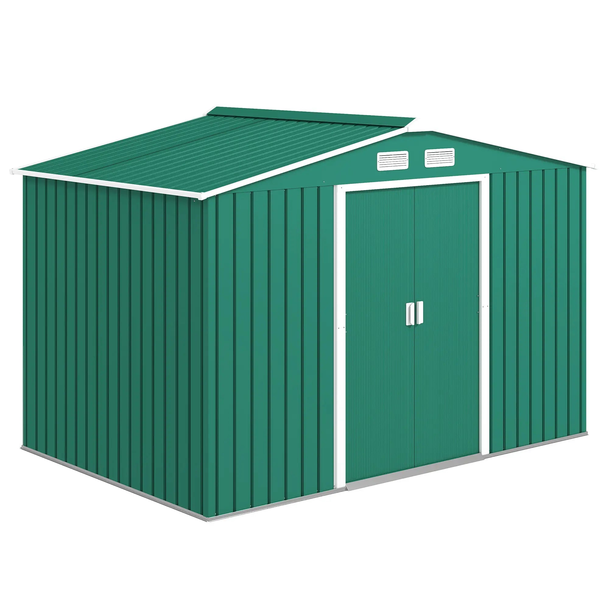 9.1' x 6.4' x 6.3' Garden Storage Shed, Foundation Kit, Metal Tool House, Double Doors, Green Sheds Green at Gallery Canada