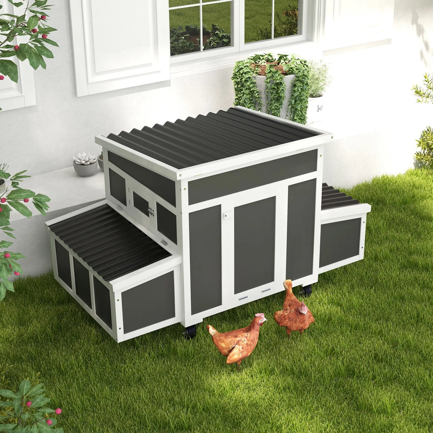 Wooden Chicken Coop With Nesting Box, 6 Chickens, Dark Grey Chicken Coops at Gallery Canada