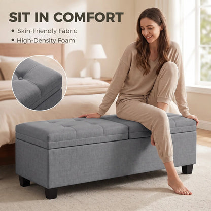 51.2" Storage Ottoman Bench, 2 Compartments, Dark Grey, Dark Grey