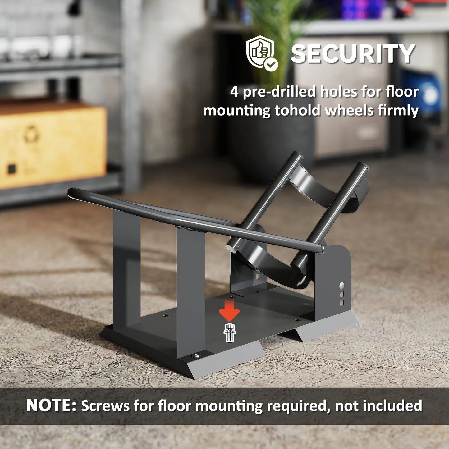 Motorcycle Wheel Chock, 1800 lbs Capacity, Steel, 15"-21" Wheels, Black Bike Parking Stands at Gallery Canada