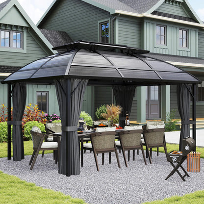 13' x 10' Patio Gazebo, Double Roof, With Curtains, Black Gazebos at Gallery Canada