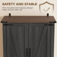 71" Tall Kitchen Cabinet, Farmhouse Pantry with Barn Doors, Drawer, Black