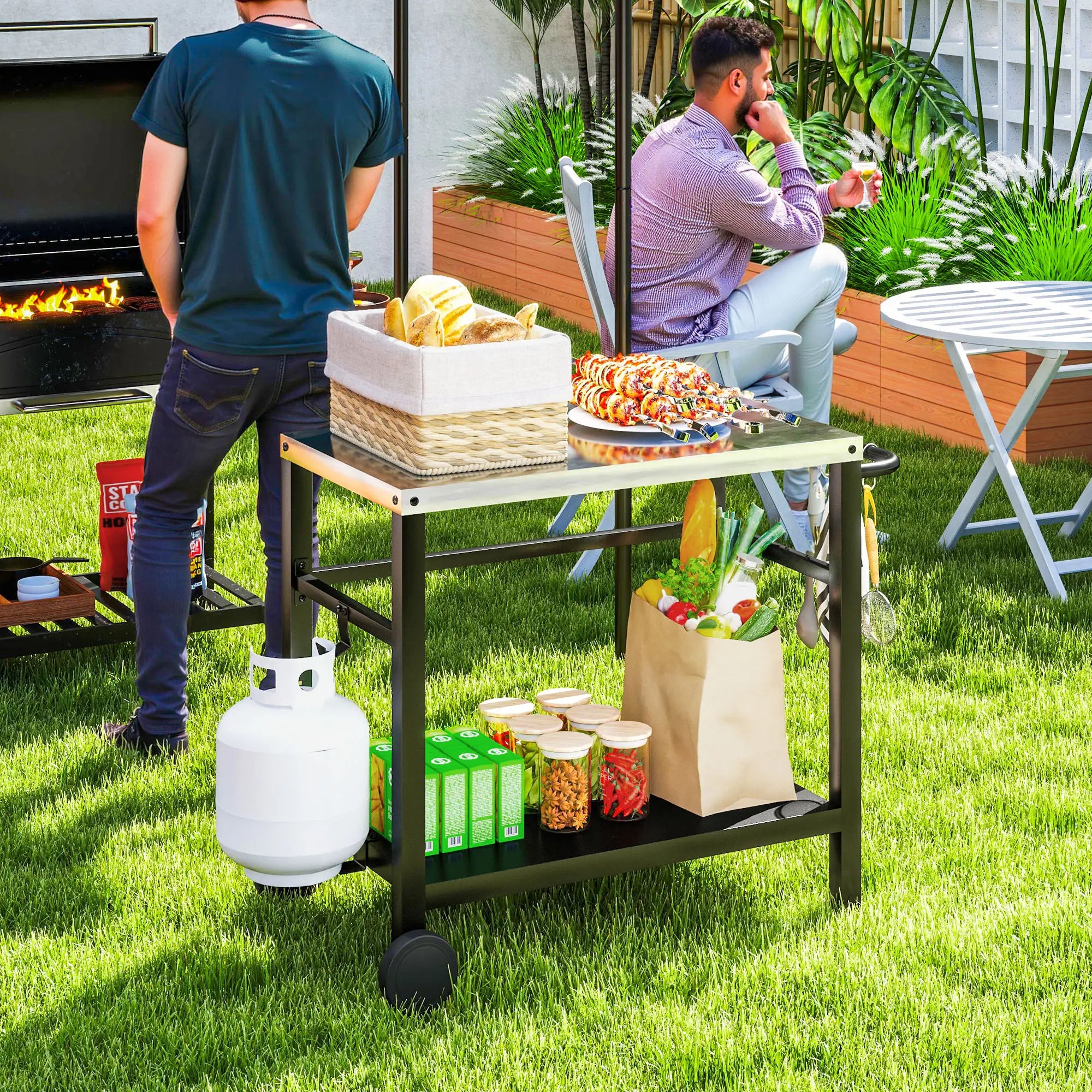 Outdoor Grill Cart, Stainless Steel Tabletop, 2-Shelf, Charcoal Grey Outdoor Grill Carts at Gallery Canada