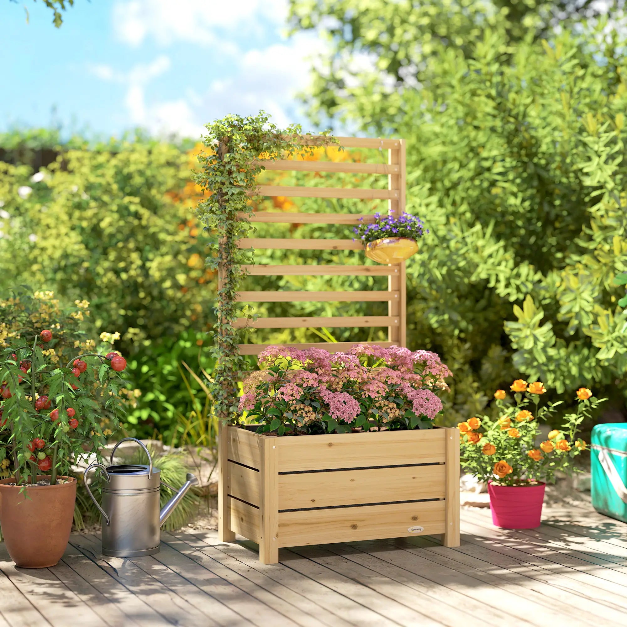 Wooden Raised Garden Bed With Trellis, Elevated Planter Box With Drainage Wooden Planter Boxes at Gallery Canada