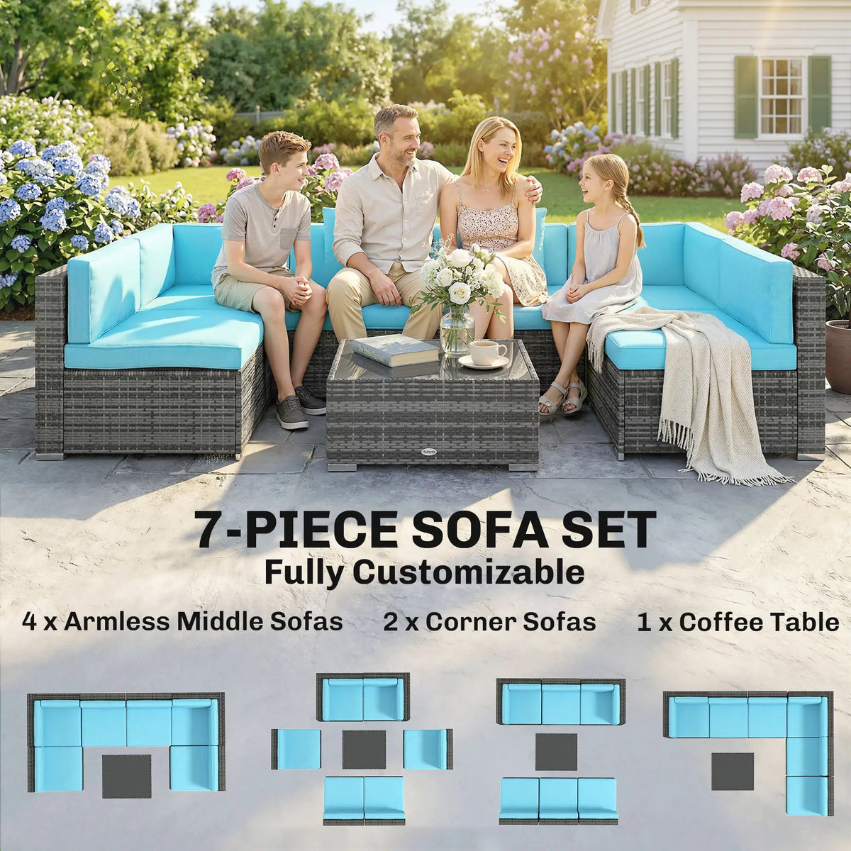 7 Piece Patio Furniture Set, PE Rattan Outdoor Conversation Set with Sectional Sofa Patio Furniture Sets at Gallery Canada