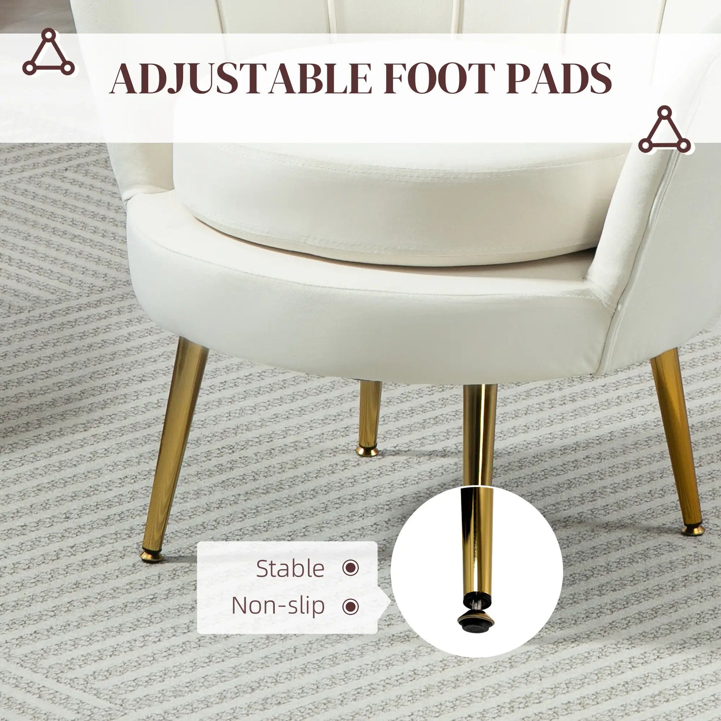 Modern Velvet Accent Chair, Gold Metal Legs, Cream White Accent Chairs at Gallery Canada