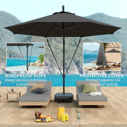 10FT Cantilever Umbrella, Fillable Base, Wind Strap, Cover, UPF50+, Grey Offset Cantilever Umbrellas at Gallery Canada
