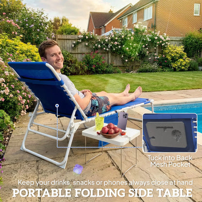 Folding Outdoor Lounge Chair, With Face Hole And Side Table, Navy Blue Lounger Chairs at Gallery Canada