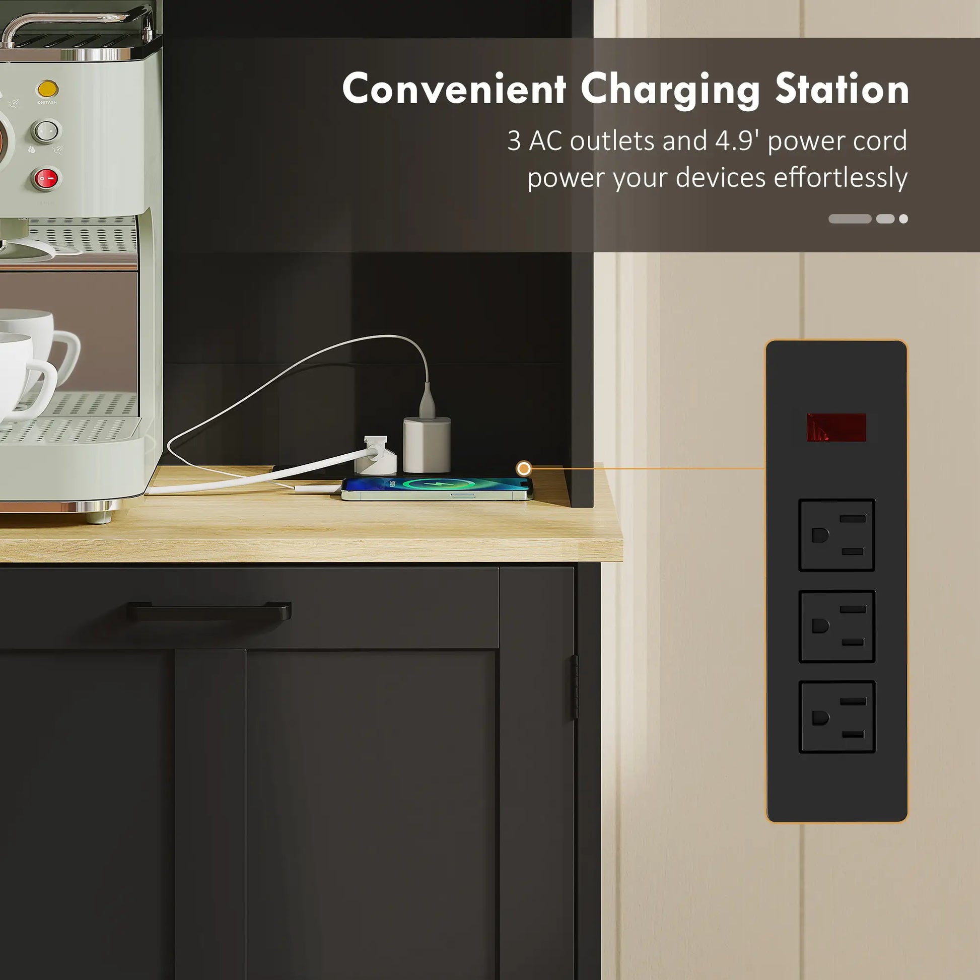 Kitchen Pantry Cabinet, 7 Gallon Trash Can, Adjustable Shelves, Acrylic Doors, Black Kitchen Pantry Cabinets at Gallery Canada