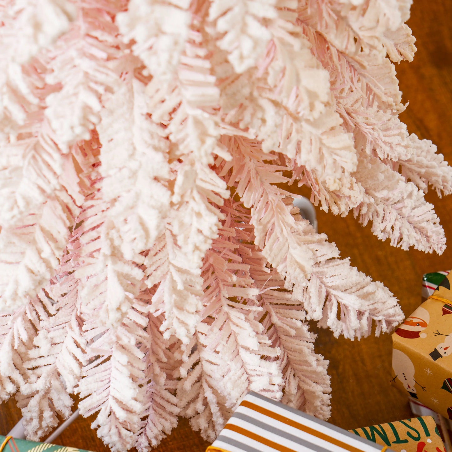 6ft Snow-Flocked Slim Pencil Christmas Tree, 395 Branches, Metal Base, Pink Pencil Christmas Trees at Gallery Canada