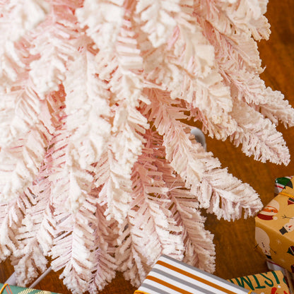 6ft Snow-Flocked Slim Pencil Christmas Tree, 395 Branches, Metal Base, Pink Pencil Christmas Trees at Gallery Canada