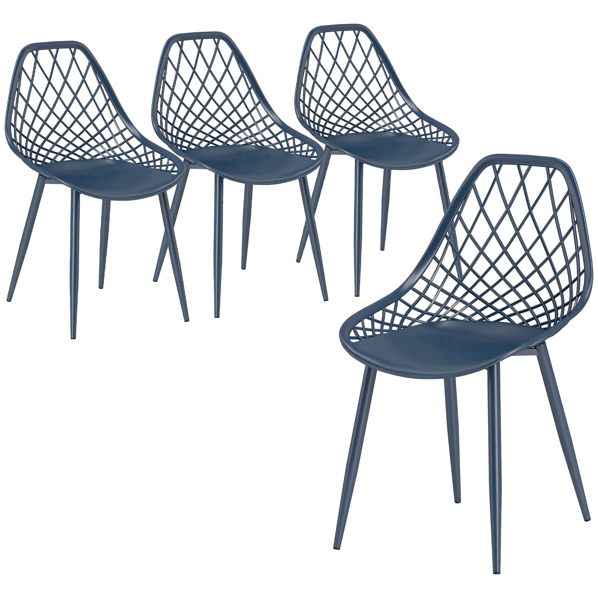 Modern Dining Chairs Set of 4, Plastic with Metal Legs, Blue Dining Chairs at Gallery Canada