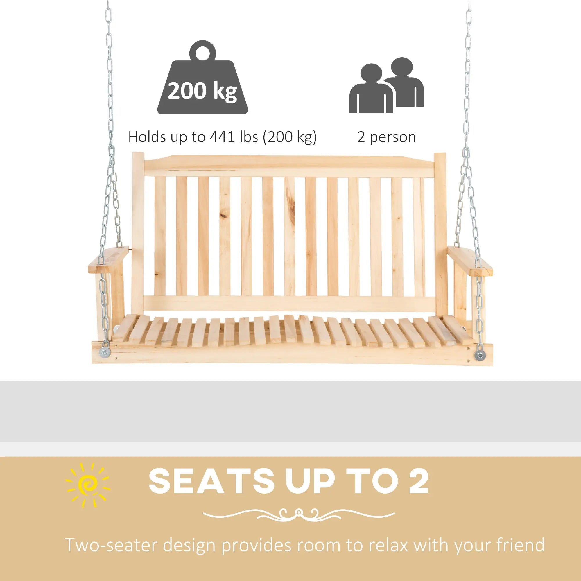 2-Person Porch Swing Bench, Adjustable Hanging Chains, Natural Hanging Porch Swings at Gallery Canada