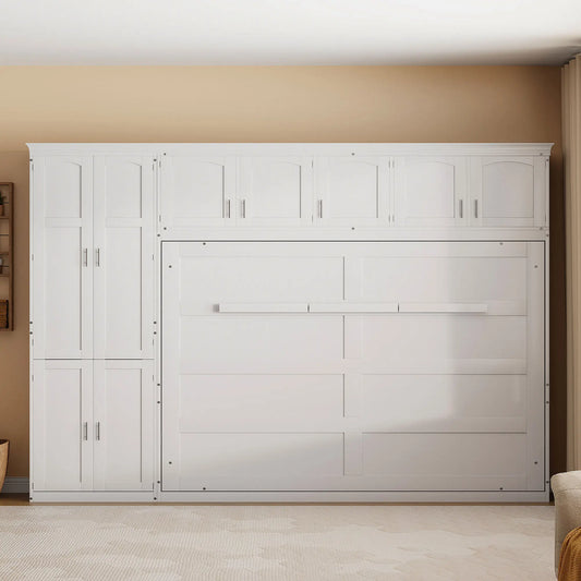 Murphy Bed with Cabinets, Space-Saving Design, 117.5" L x 16" W x 88" H, White Bed Frames White at Gallery Canada