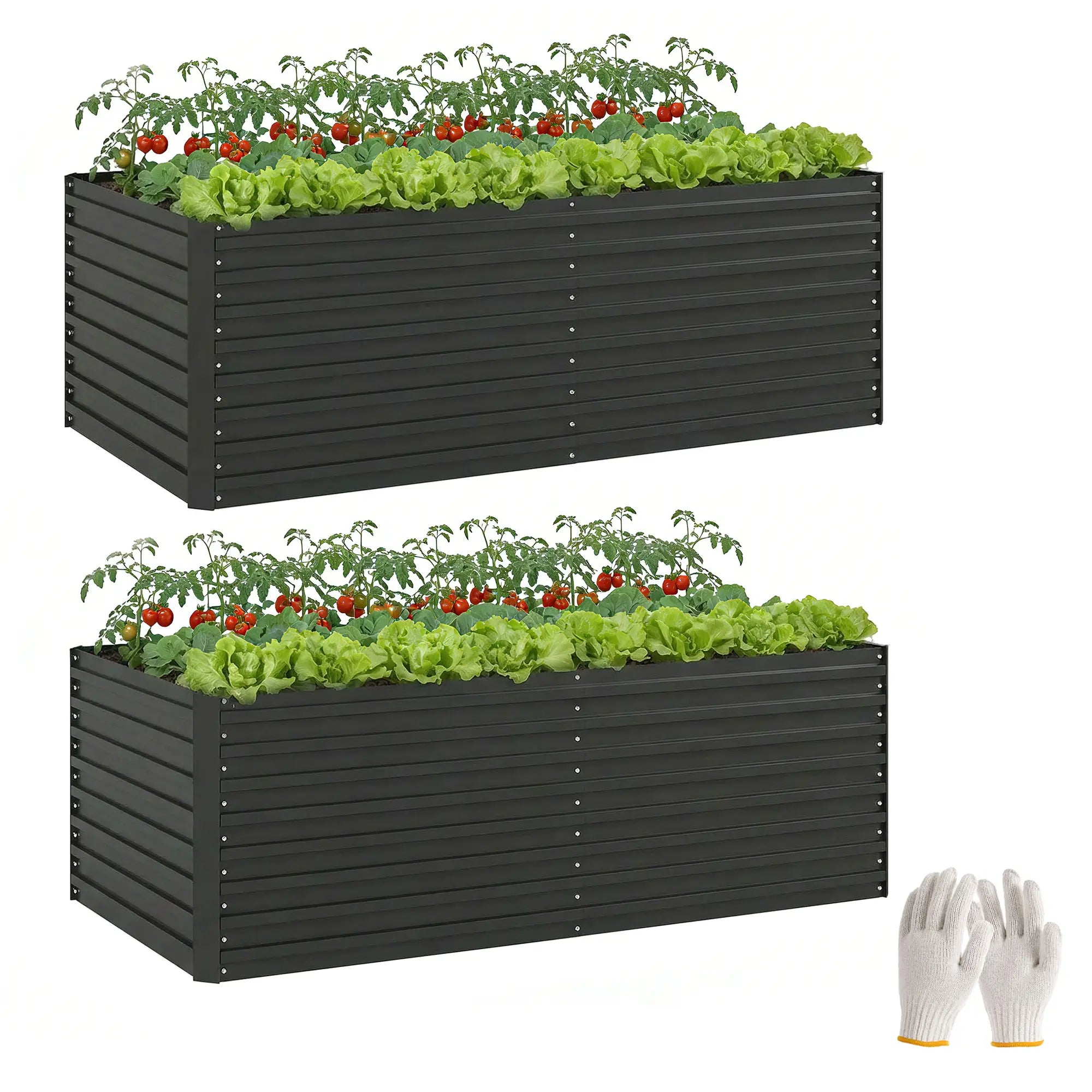 Galvanised Raised Garden Bed Set, 6 x 3 x 2 ft, Dark Grey Galvanized Planter Boxes at Gallery Canada