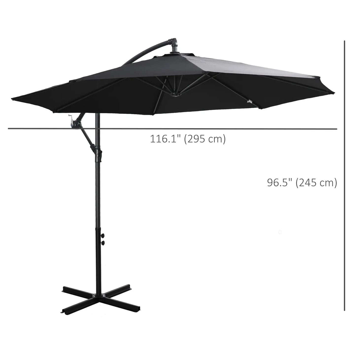 9.7ft Offset Patio Umbrella, 8 Ribs, Crank Handle, Black Offset Cantilever Umbrellas at Gallery Canada