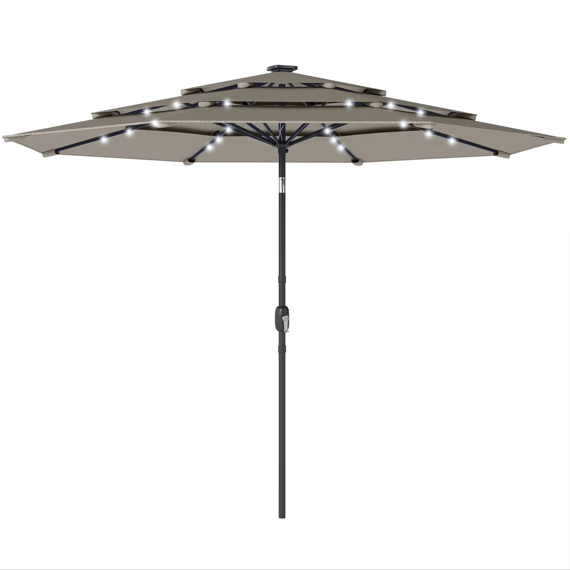 9.3 ft Outdoor Patio Umbrella, Solar LED Lights, Cover, Grey Sun Umbrellas Grey at Gallery Canada