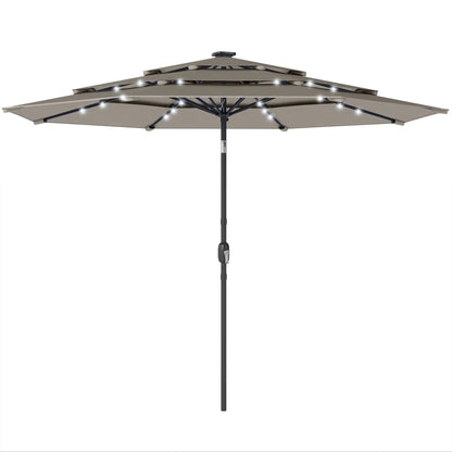 9.3 ft Outdoor Patio Umbrella, Solar LED Lights, Cover, Grey Sun Umbrellas Grey at Gallery Canada