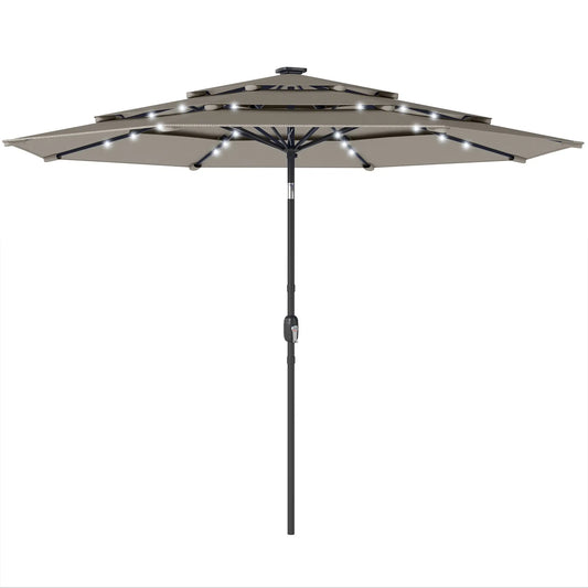 9.3 ft Outdoor Patio Umbrella, Solar LED Lights, Cover, Grey Sun Umbrellas Grey at Gallery Canada
