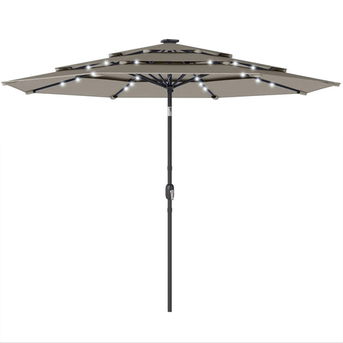 9.3 ft Outdoor Patio Umbrella, Solar LED Lights, Cover, Grey