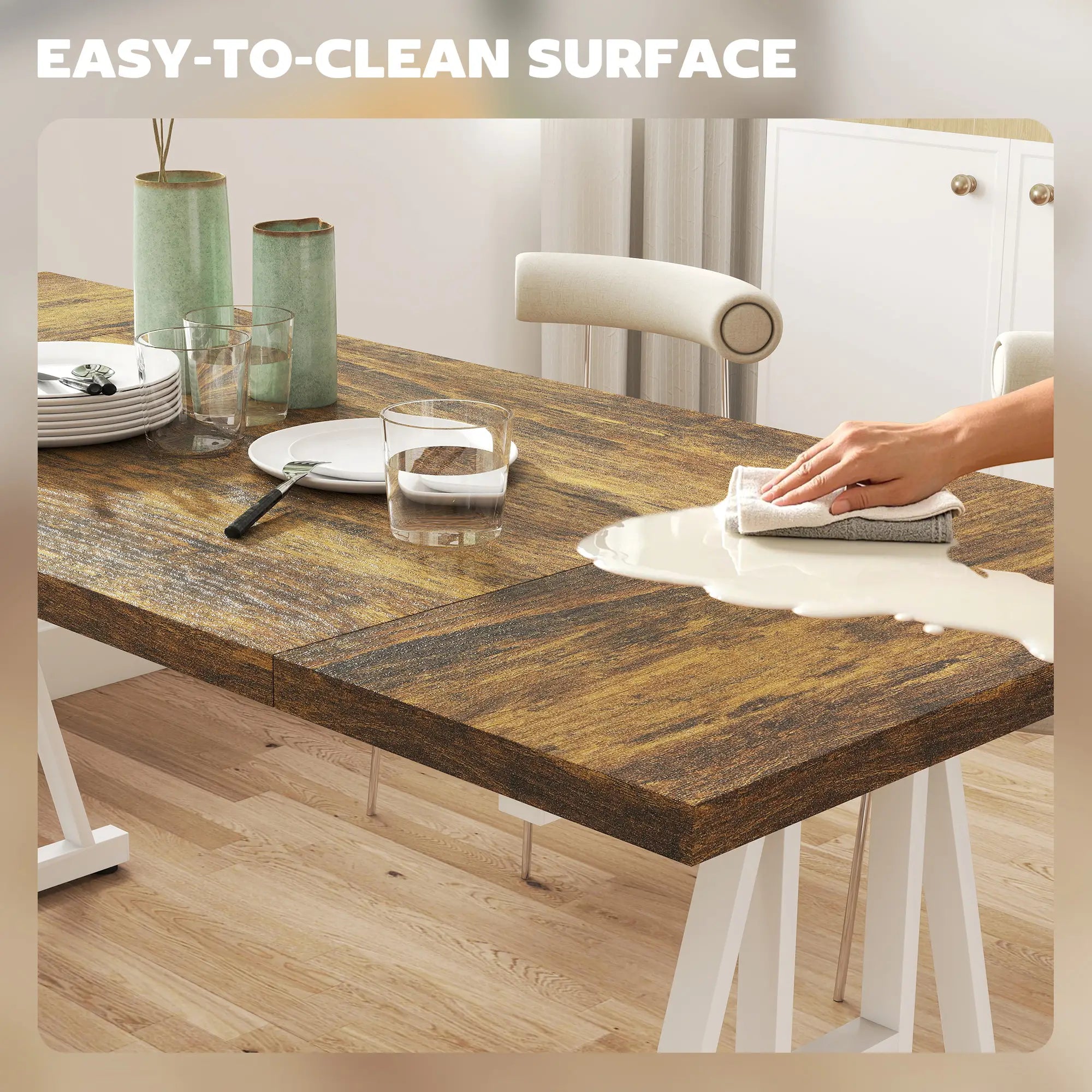 Farmhouse Kitchen Table for 8, Rectangular, White and Brown Dining Tables at Gallery Canada