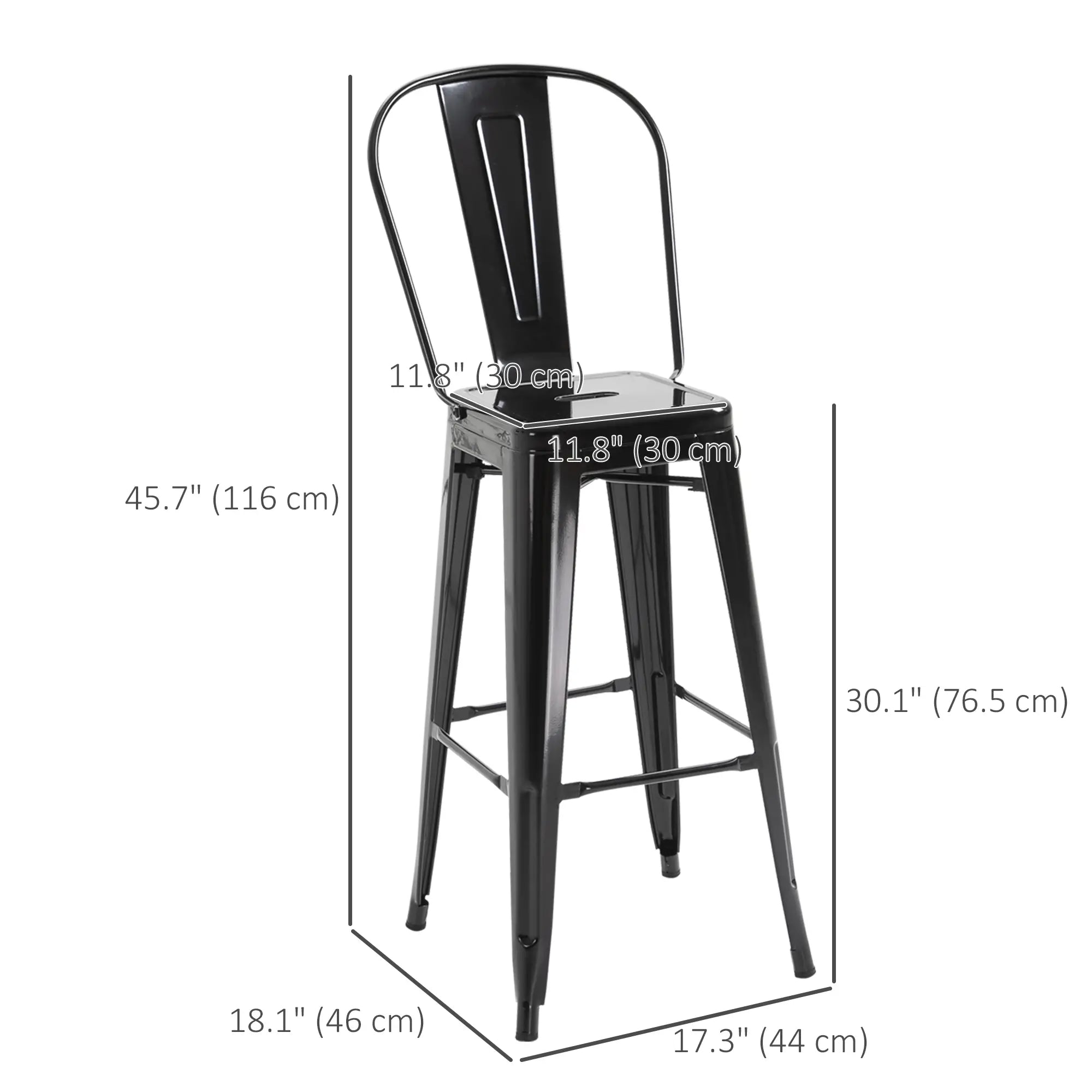 Set of 4 Bar Stools, Industrial Kitchen, Metal Frame, Black Bar Stools at Gallery Canada