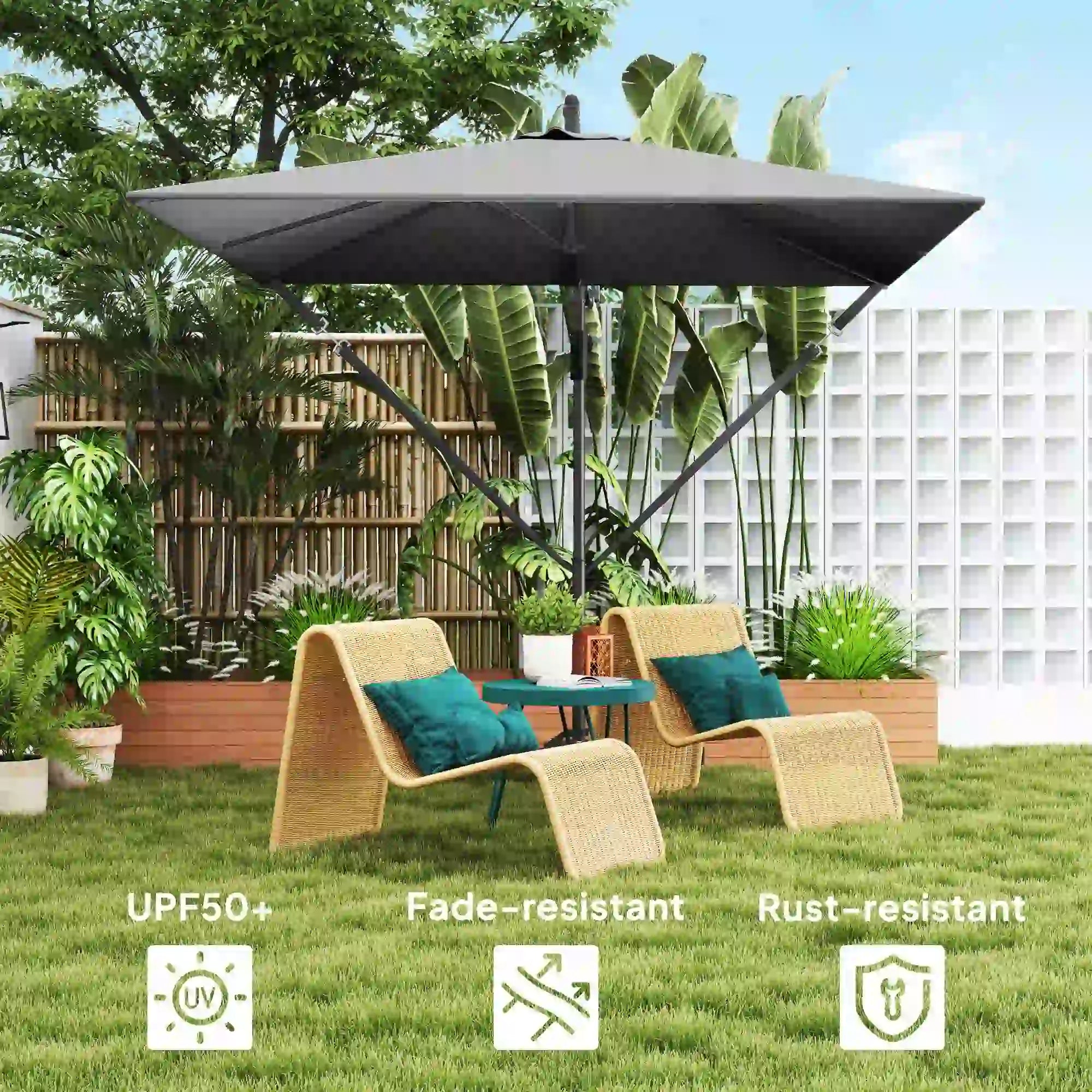 Patio Offset Umbrella, Crank Parasol With Base, Cover, Wind Securing, Khaki Offset Cantilever Umbrellas at Gallery Canada