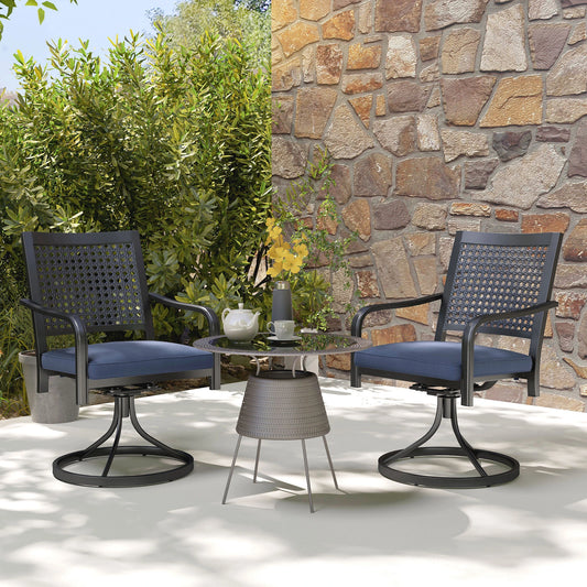 2 Patio Swivel Chairs with Cushion, Outdoor Rocker, Navy Blue Bistro Sets Black, Navy Blue at Gallery Canada